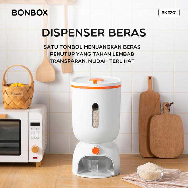 Samono Dispenser Beras Rice Box Kapasitas 10KG Tempat Penyimpanan Beras Transparan Otomatis dengan Tombol SRB001 BKE701