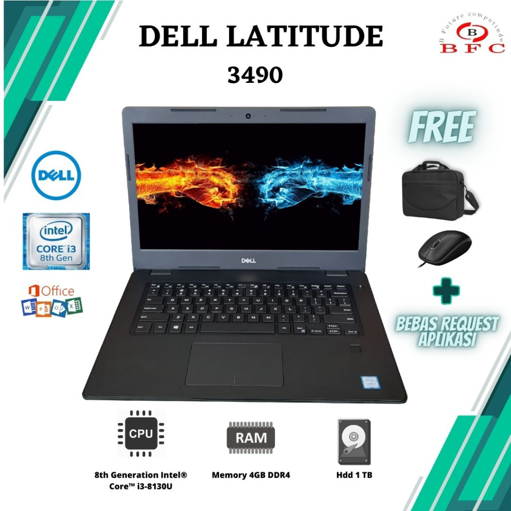 Laptop Baru  Dell latitude 3490 core i3 8130U RAM 4GB HDD 1TB FINGERPRINT NEW BERGARANSI