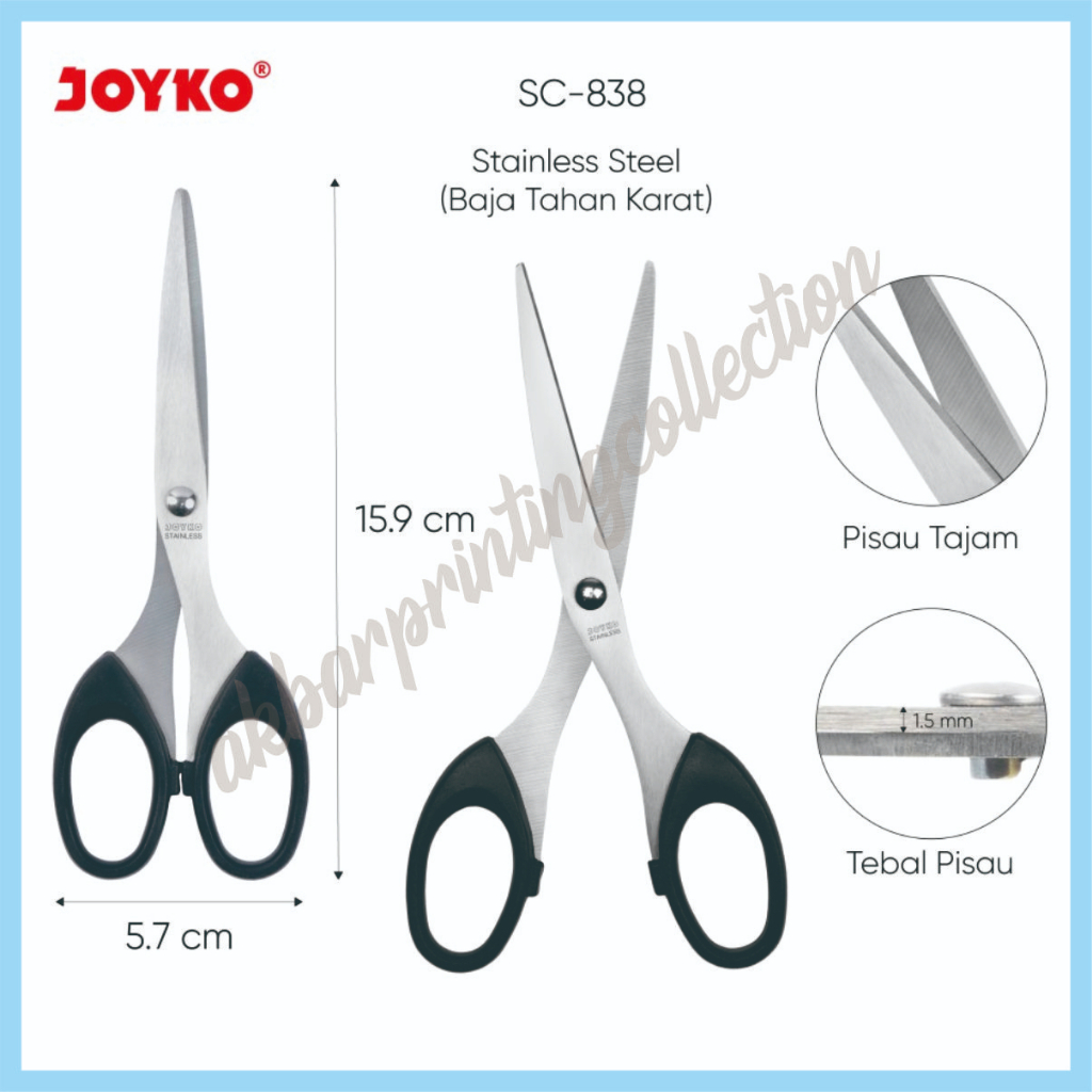 

Gunting Joyko SC 838 uk sedang, soft grip, untuk kain, rambut, kertas I scissors