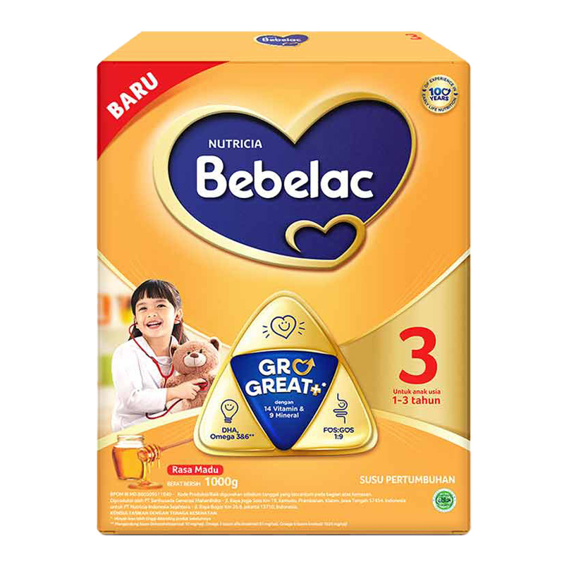 Bebelac 3 Grogreat+ Susu Bubuk Pertumbuhan Anak Madu 1 kg