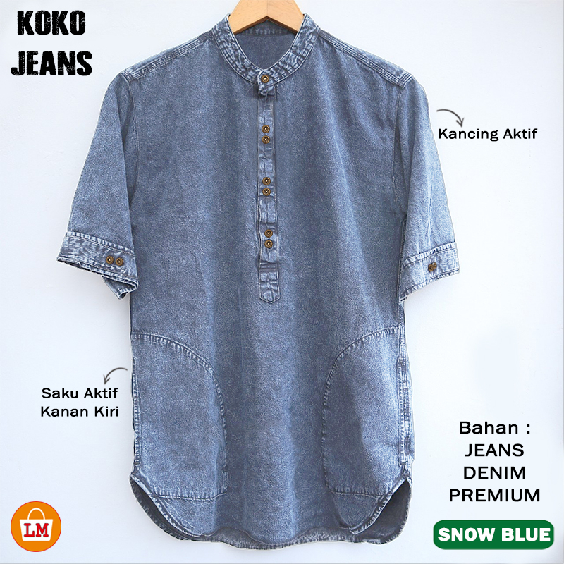 Baju Atasan Pria Koko Muslim Bahan Jeans Denim Terbaru 2021 KOKO JEANS LMS 22083 22085 22087 22089