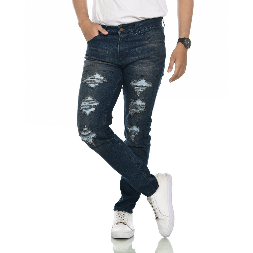 FEROCIOUS.CO Celana Jeans Ripped Dark Sobek Lutut Premium