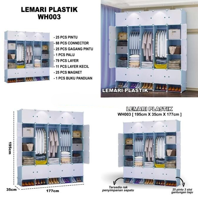 TERBARU!! Lemari Plastik Pakaian 25 Pintu + 5 Rak Sepatu Lemari Kabinet Lemari Baju -WH003