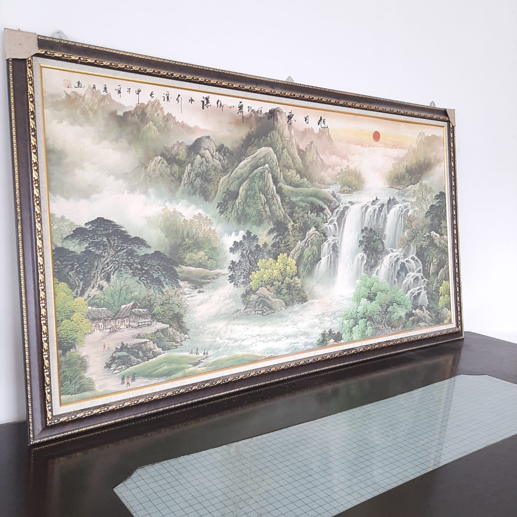 Lukisan kanvas dan Frame 100 x 180 cm / Dekorasi Lukisan Bunga / Lukisan Gunung China