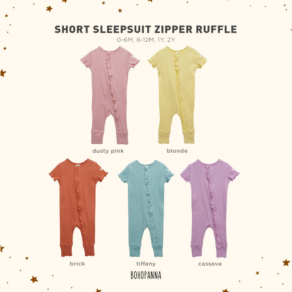 BOHOPANNA SHORT SLEEPSUIT ZIPPER RUFFLE BAYI DAN ANAK USIA 0-2 TAHUN