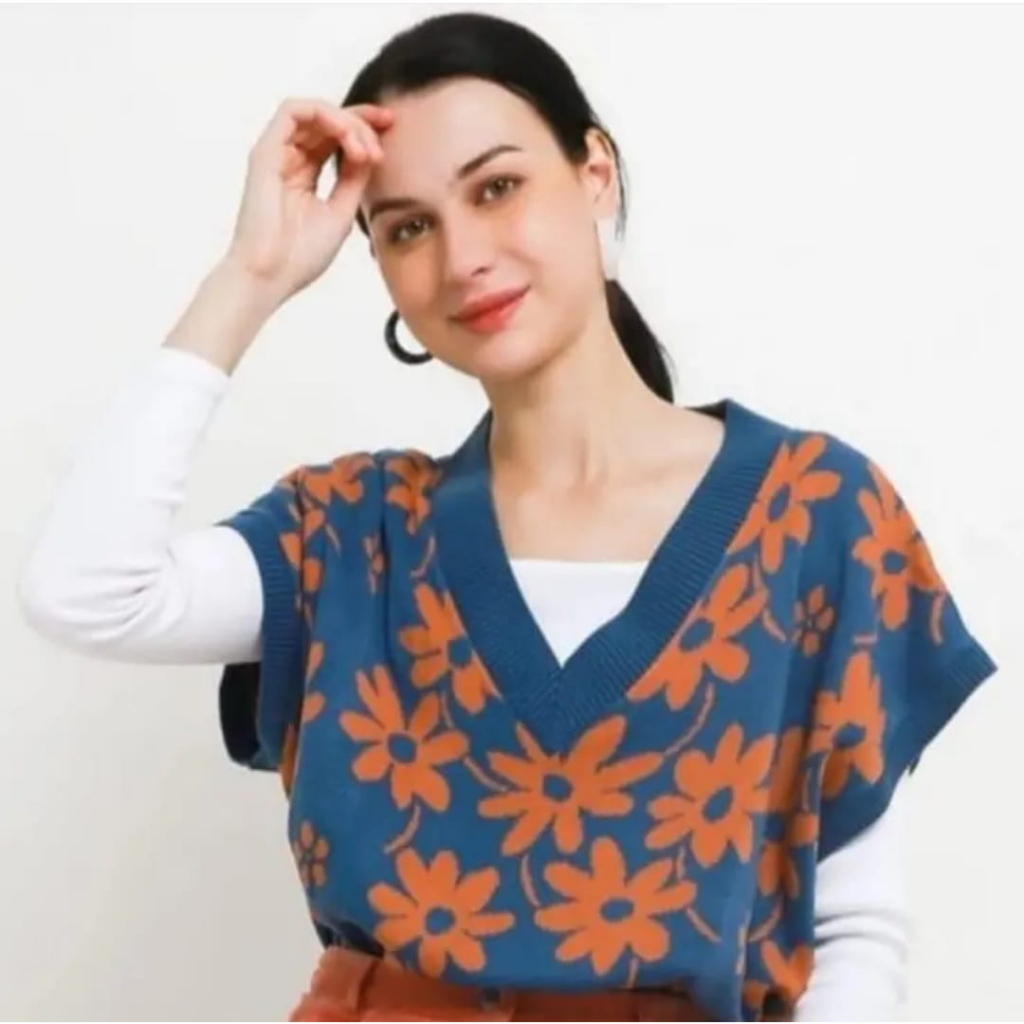 LESKA Vest Flower Knitted Wear Korean Style