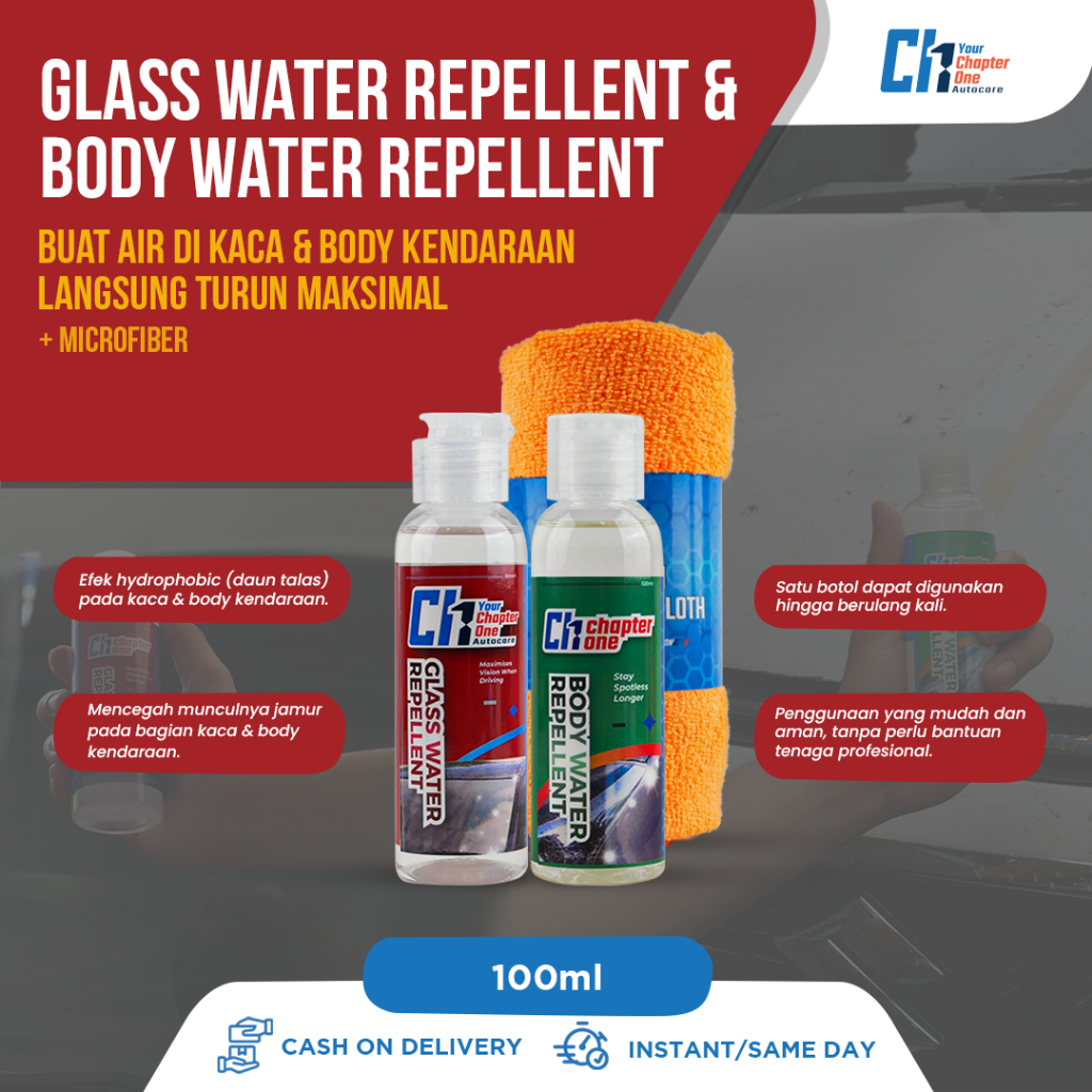 Glass Water Repellent + Body Water Repellent  | Paket Anti Air Kaca &amp; Body Kendaraan by Yourchapterone