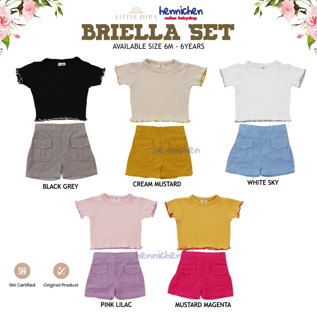 LITTLE DYRA BRIELLA SET SETELAN BAJU PENDEK CELANA PENDEK ANAK PEREMPUAN SETELAN ANAK PEREMPUAN LUCU 6 BULAN - 6 TAHUN