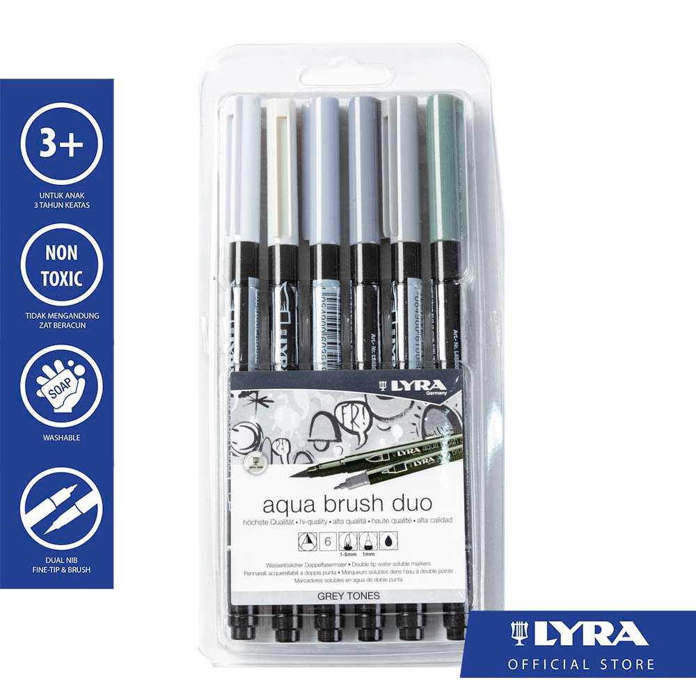 

Lyra Spidol Cat Air 2 Ujung / Brush Pen / Watercolor Marker Aqua Brush Duo Set - Grey Tones