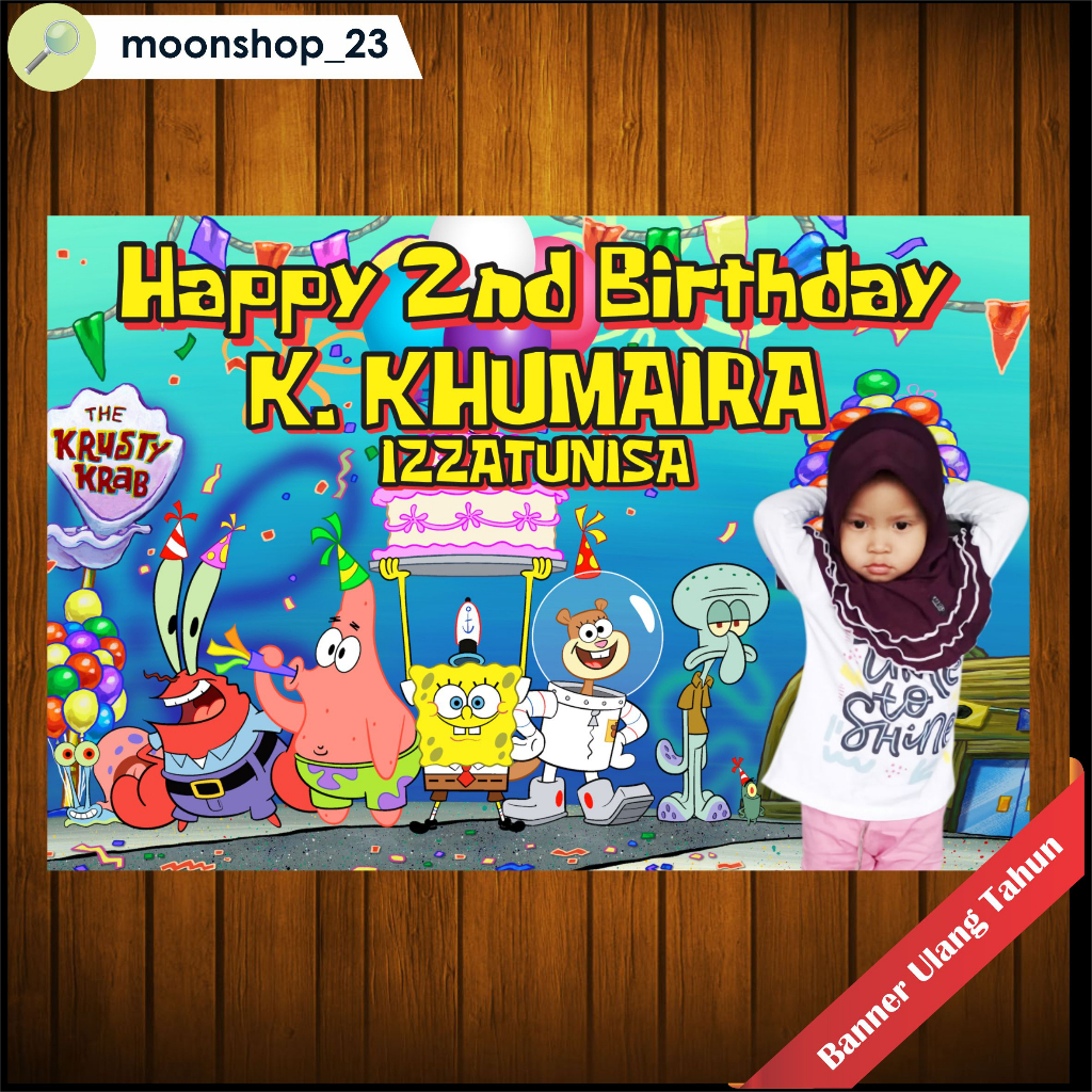 Spanduk / Banner / Backdrop Ulang Tahun Custom Tema Spongebob
