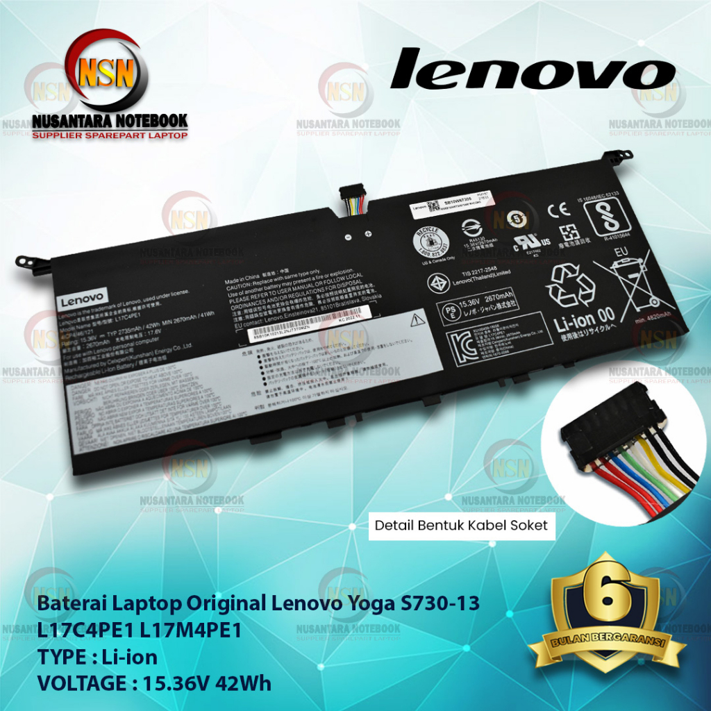 Baterai Original Laptop Lenovo Yoga S730-13 L17C4PE1 15.36V 42Wh