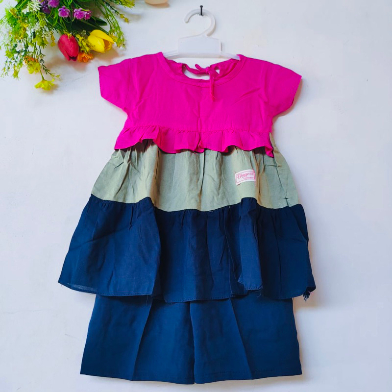 Setelan Anak 1 2 3 Tahun Anak Cewek Perempuan Rayon Rempel Tumpuk Raibow pelangi lucu Kekinian Set Anak Terbaru ( Setelan Rayon Rainbow )