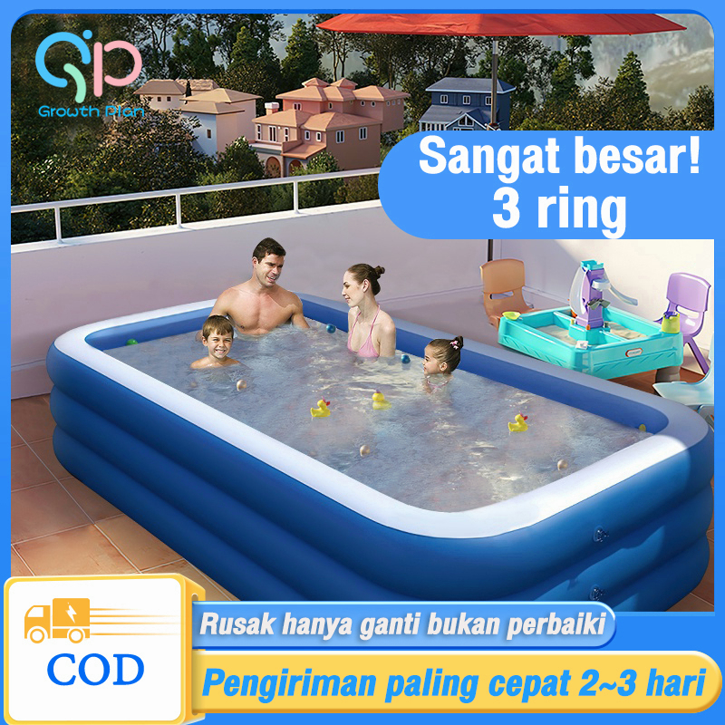 【Bagian tebal】kolam renang anak jumbo/kolam renang anak tiga cincin/Kolam Renang Keluarga Tiup Besar【305*185*60】/mainan kolam renang anak/dengan pompa udara/anak-anak renang outdoor alat/kolam renang karet/Kolam Mandi Bola Inflatable Pool 3meter Kolam