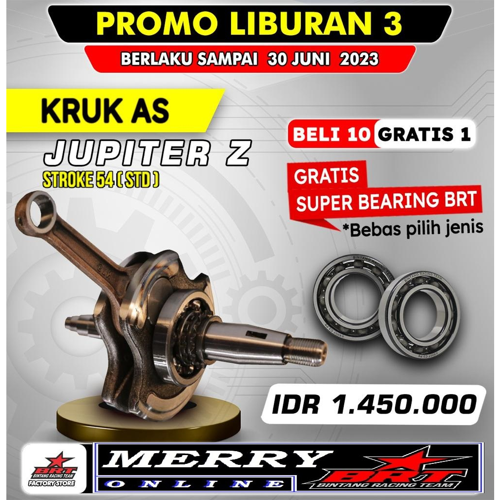 Promo 103, 208, 302, 414, 506 Super Crankshaft BRT Kruk as Tiger - KLX 150 - CRF 150 - MX King Gen 2 - Jupiter Z - WR155 - Vixion - R15 V3