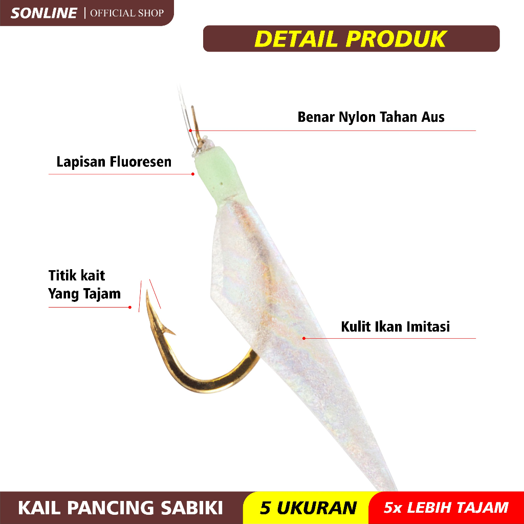 SONLINE Kail Pancing Sabiki Kotrekan 6in1 Fishing Hook Jig Cor Kail Jigging Hook Kail Jig Salt Water Kotrekan Kulit/Sisik Ikan Gantung