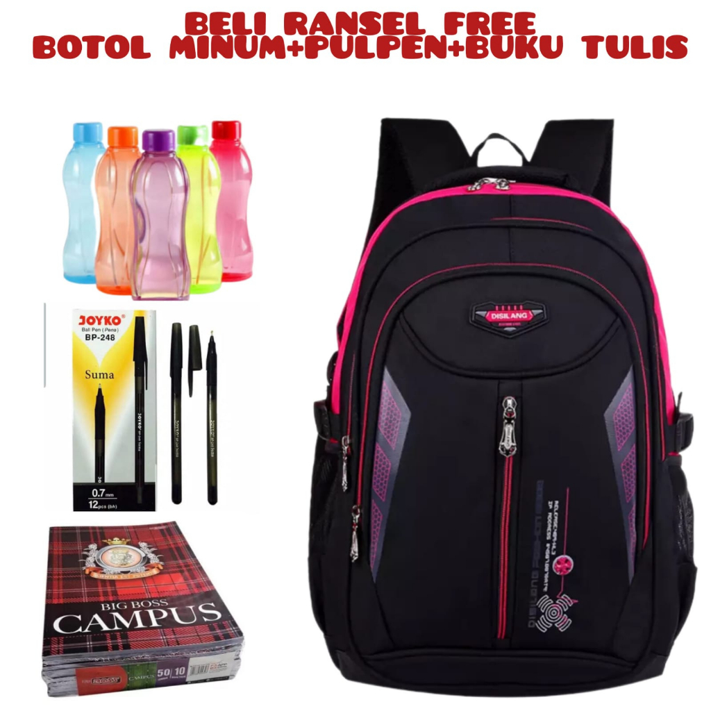 JS_Beli 1 Dapat 4-Tas Pria ZB RDN 069 Distro Raindoz Bandung Ransel Punggung Backpack Cowok Keren Sek BRAN NB-Tp BJ Beli Ransel Free Botol Minum+Pulpen+Buku Tulis