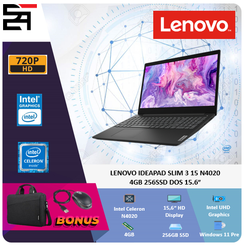 Lenovo Ideapad Slim 3 15 Intel N4020 RAM 4GB 512GB SSD Windows 11 Pre 15,6 Inchi HD