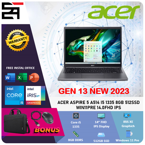 Acer Aspire 5 A514 Core i5 1335 RAM 8GB 512GB SSD Windows 11 pre 14 Inch Full HD IPS