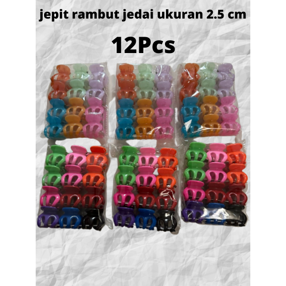 Jedai Rambut Mini 2.5cm Gigi Tiga Warna Warni Jeday Jepitan 12 pcs