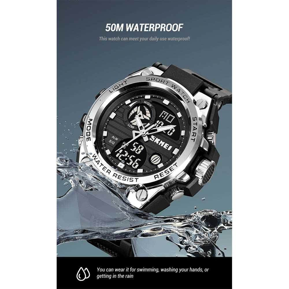 Jam Tangan Pria Analog Digital Sport Alarm Waterproof EL Light Jamtangan Cowok Sporty Anti Air Berkualitas