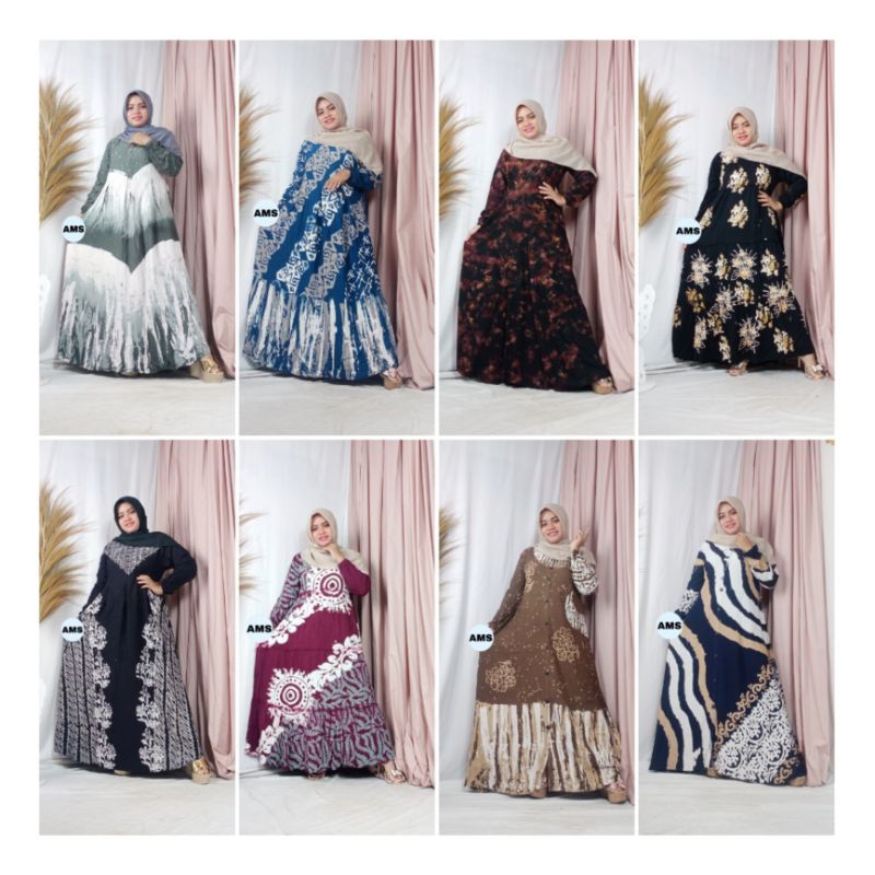 Batik Altha MS Gamis Batik Premium Tebal Adem Twill Ori Abstrak Daster Wanita Modern Dress Lengan Pa