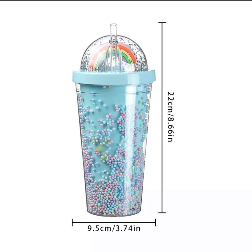 STV Botol Minum Tumbler Glitter Rainbow Pelangi Foam 550ml Gelas Cantik Unik Kado Lucu