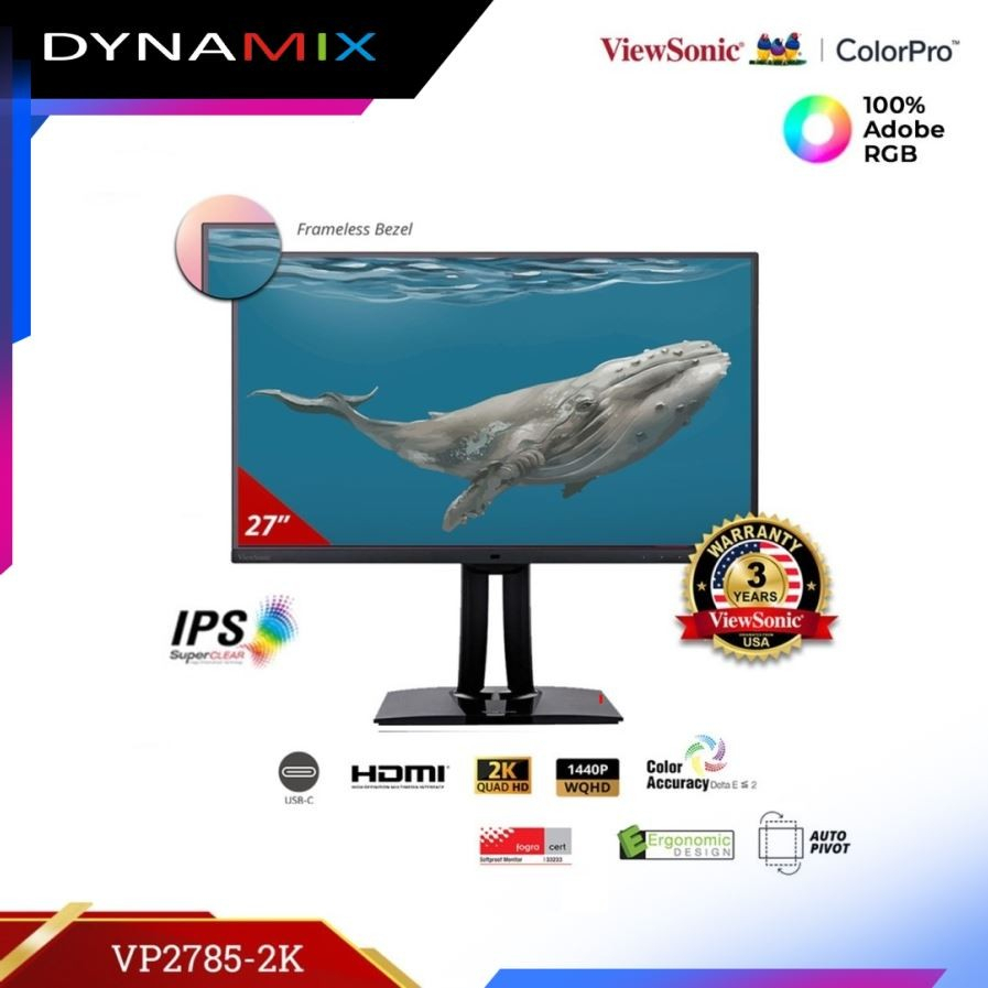 [+palet kayu] Monitor LED ViewSonic VP2785-2K 27&quot; QHD 100% Adobe RGB Fogra-Certified GARANSI RESMI