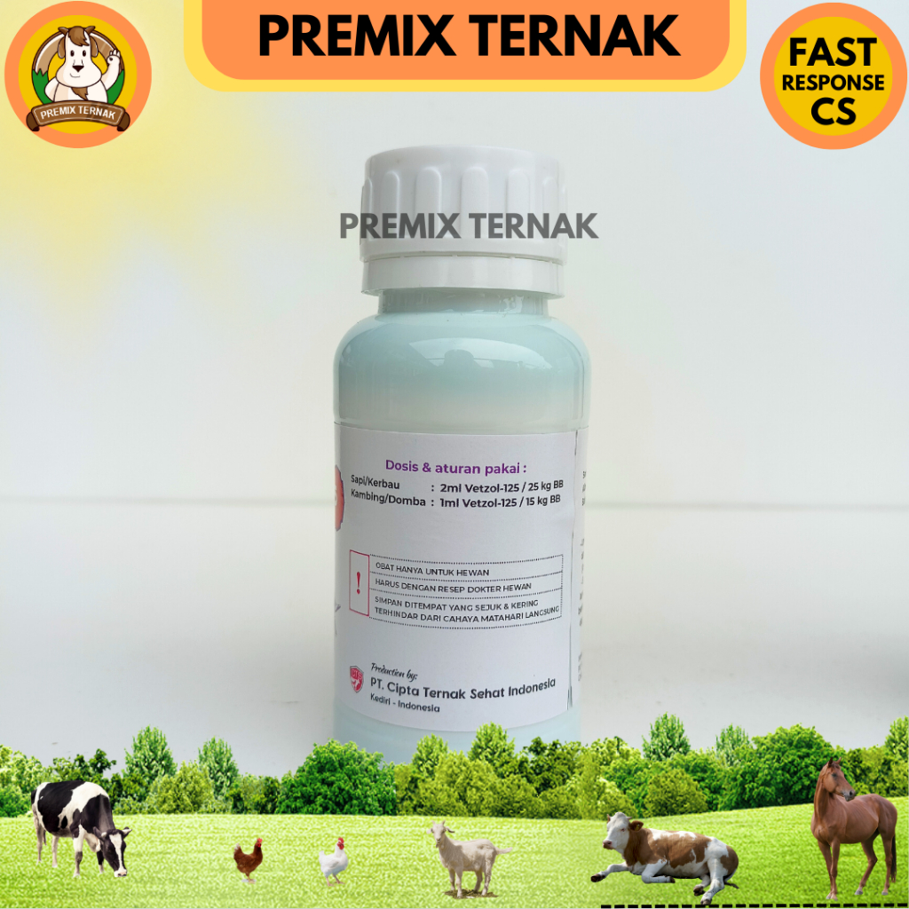 VETZOL 125 100ML - Obat Cacing Hewan Sapi Kambing Domba Babi Ayam - Ampuh