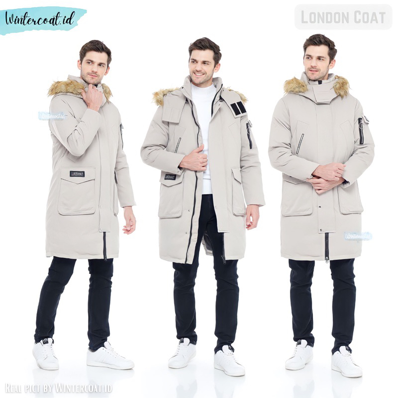 Men long winter coat padded padding jacket panjang london musim dingin pria jaket cowok waterproof snow salju thermal import