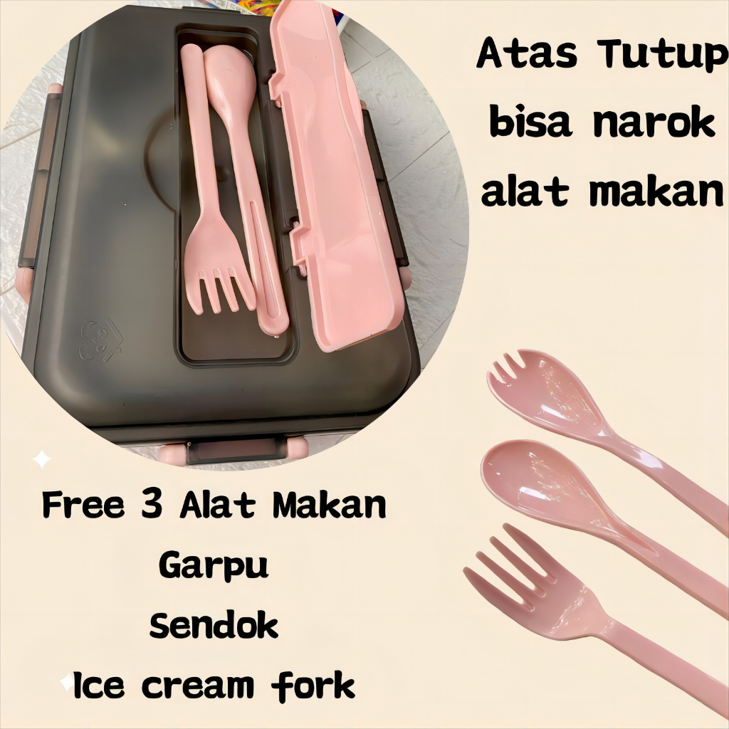 Kotak Makan Stainless Steel 304 - 2 SEKAT - 3 WARNA Tahan Suhu Tempat Makan Lunch Box Anti Karat