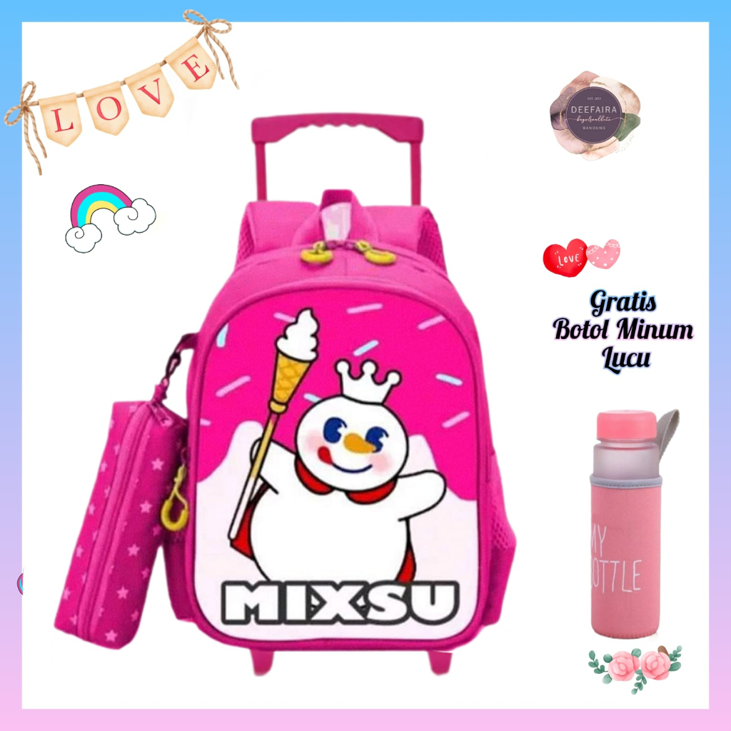 Tas Ransel Troli Anak Perempuan Model Mixx UI Terlaris Gratis Botol Minum Untuk Tk Paud &amp; Sd