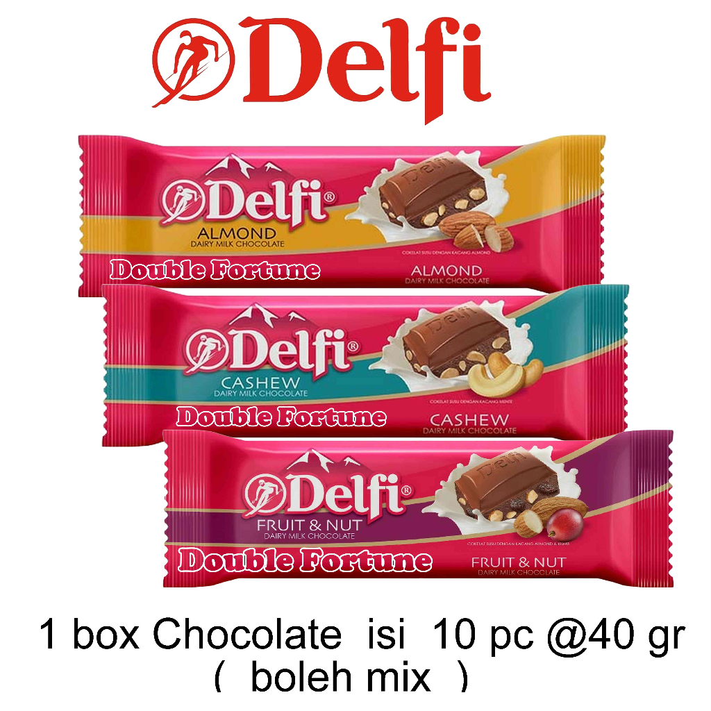 Delfi Dairy Milk Chocolate , almond, cashew, fruit &amp; nut  40g sekotak isi 10 Pcs coklat