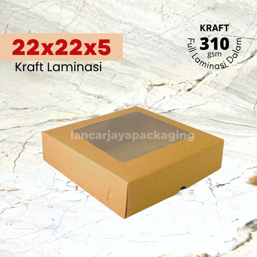 

Box Kraft Coklat Kotak Packing Kue Roti Cake Brownies Dus Donat Hampers Jendela Laminasi 22x22x5