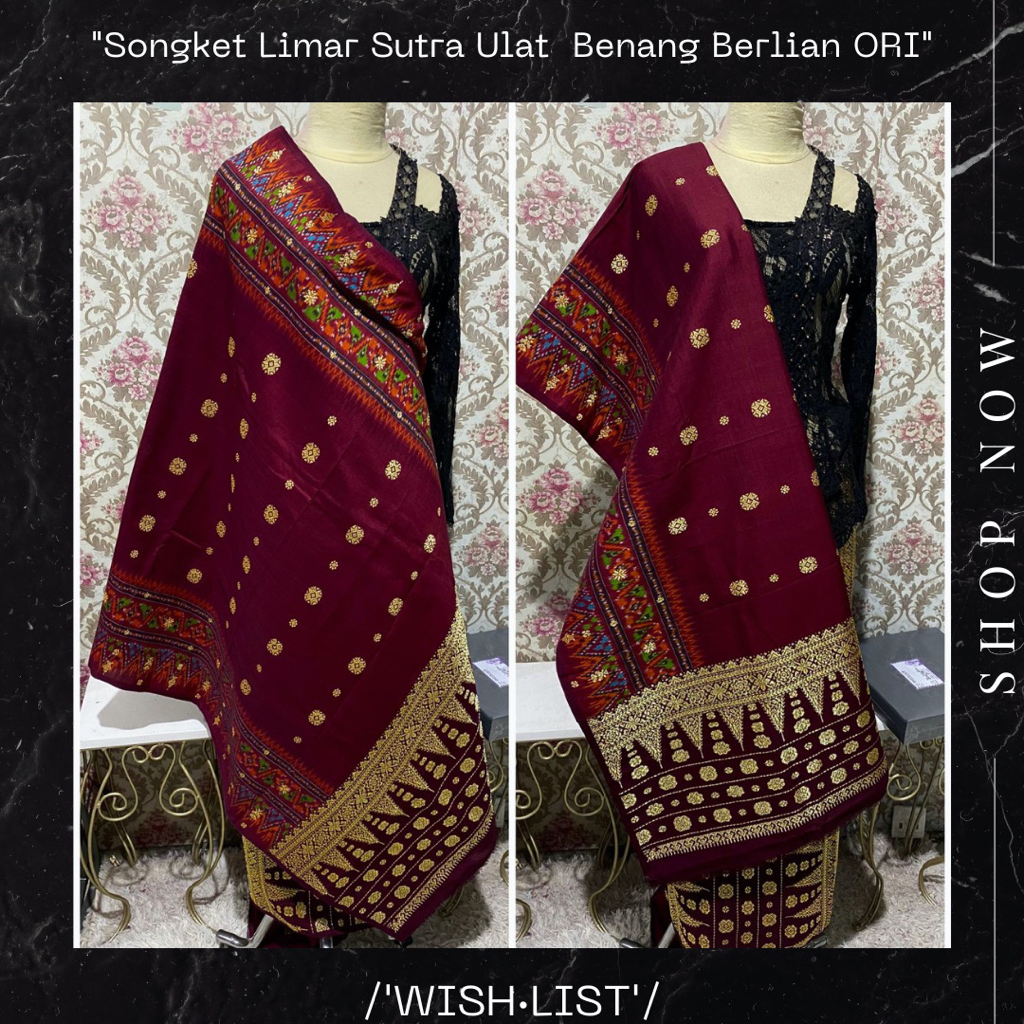 Kain Tenun Tradisional Songket Limar Sutra Ulat  Benang Berlian ORI Kekinian Selendang Murah Ulos Mo