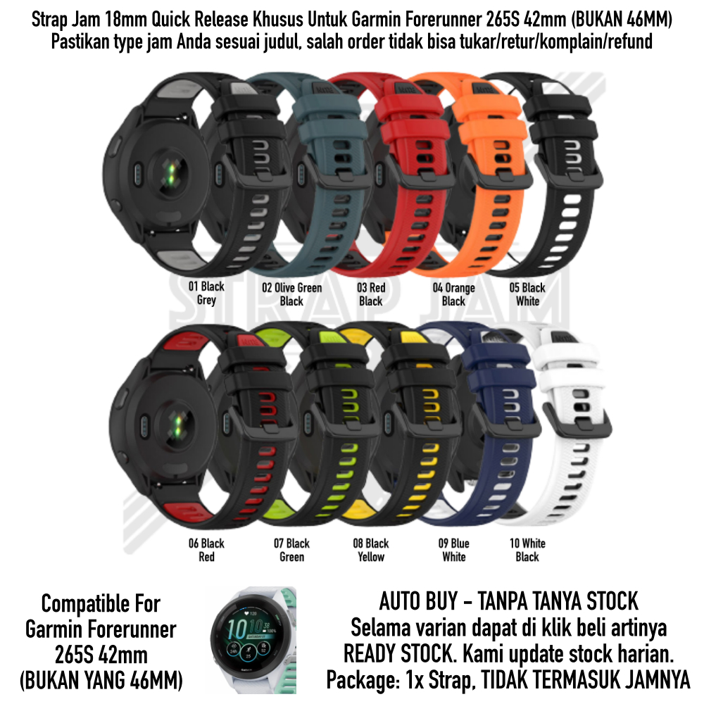 TTC Tali Jam 18mm Garmin Forerunner 265S 42mm - Silikon Two Tone Quick Release