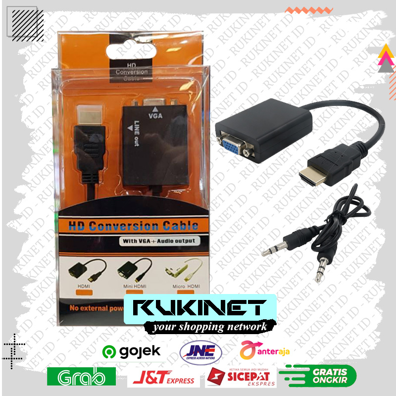 Kabel Converter HDMi to VGA Adapter No Audio / Plus Audio HDmi