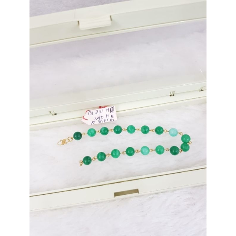 GL2111H340H Gelang mata batu giok hijau green jade sembur emas kuning asli berat 2.150 sama mata 7.5