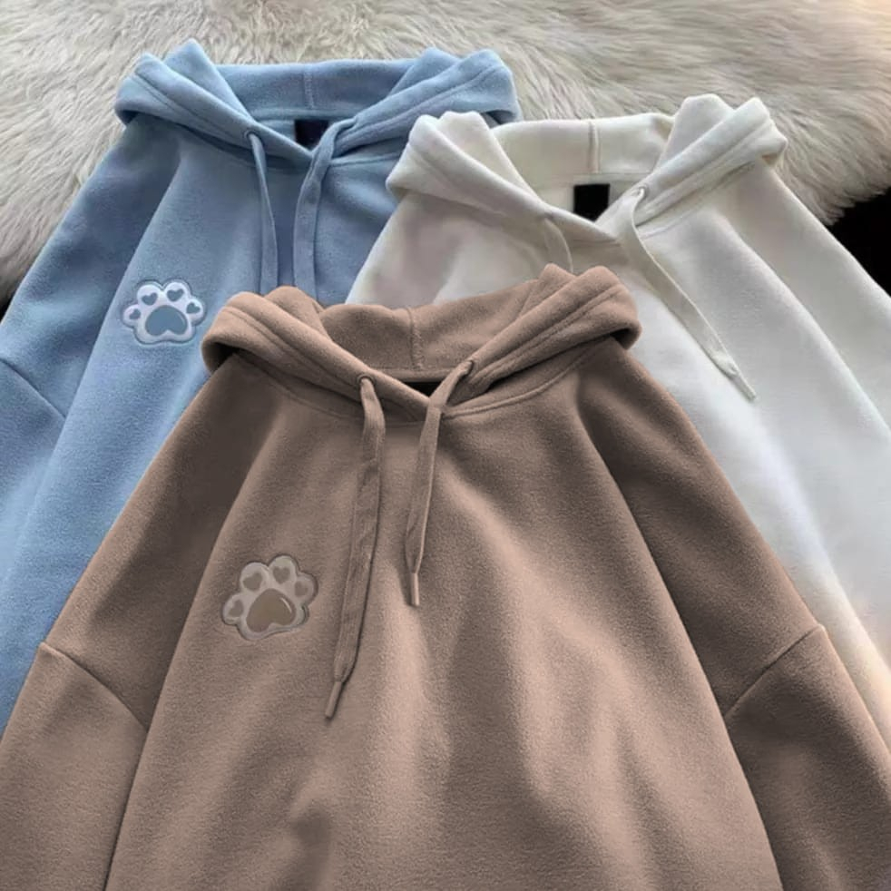 SWEATER HOODIE OVERSIZE / XXL FOOTS BORDIER SWEATER HOODIE WANITA FLEECE TEBAL