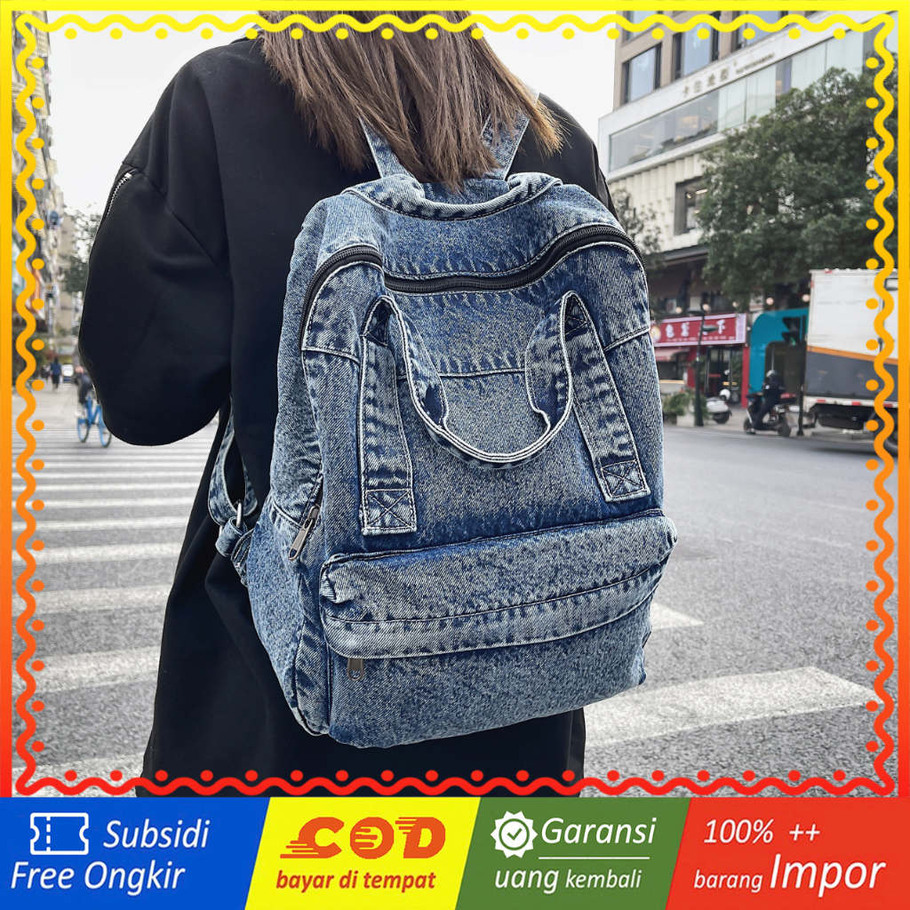 WYK156 Tas Ransel Wanita Pria JEANS Sekolah Kuliah Backpack Impor TKM