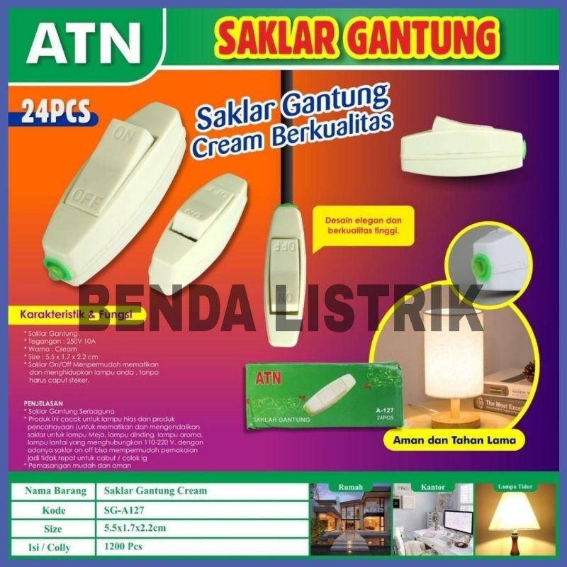 Saklar Gantung Putih On Off ATN A140 - Saklar Gantung Kecil Atn