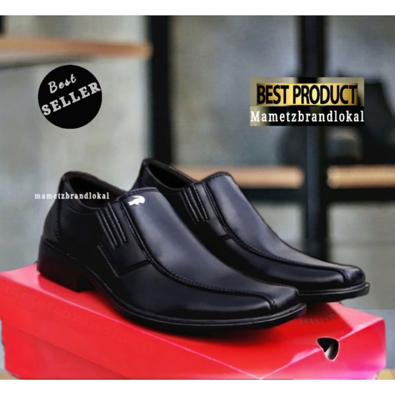 BEST PRODUCT - Sepatu Pantofel Hitam Pria Morgan Leather Tanpa Tali Pendek Kulit Sapi Asli Formal Kerja Kantor Premium