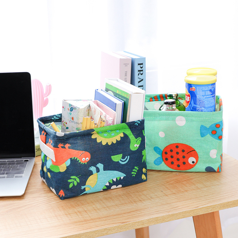 Kotak Organizer Tempat Penyimpanan Keranjang Kain Mini Untuk Simpan Skincare Kosmetik Buku Mainan Anak Peralatan Dapur Serbaguna Motif Lucu Unik Dengan Pegangan Mini Box Storage Basket Multifungsi