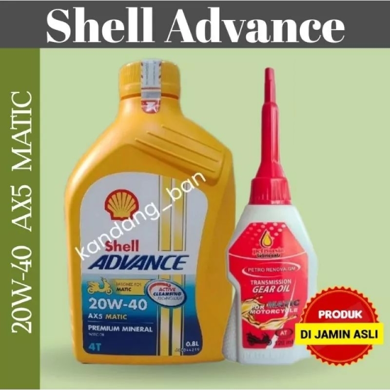 PAKET OLI MATIC SHELL ADVANCE AX5 20W-40 0.8L + OLI GEAR PETROASIA 120 ML, 100% ORIGINAL, UNTUK MATIC