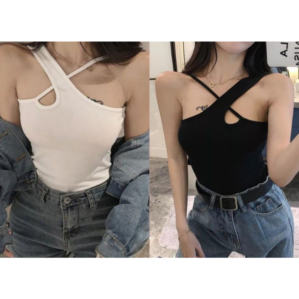 Tanktop Tali Silang Putih & Hitam