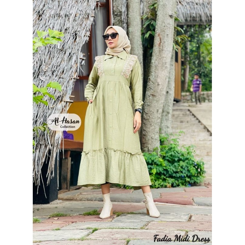 FADIA Midi ORI By Al-Hasan // Gamis Midi Polo Linen Alhasan // FADIA Midi Dress Muslimah Al Hasan