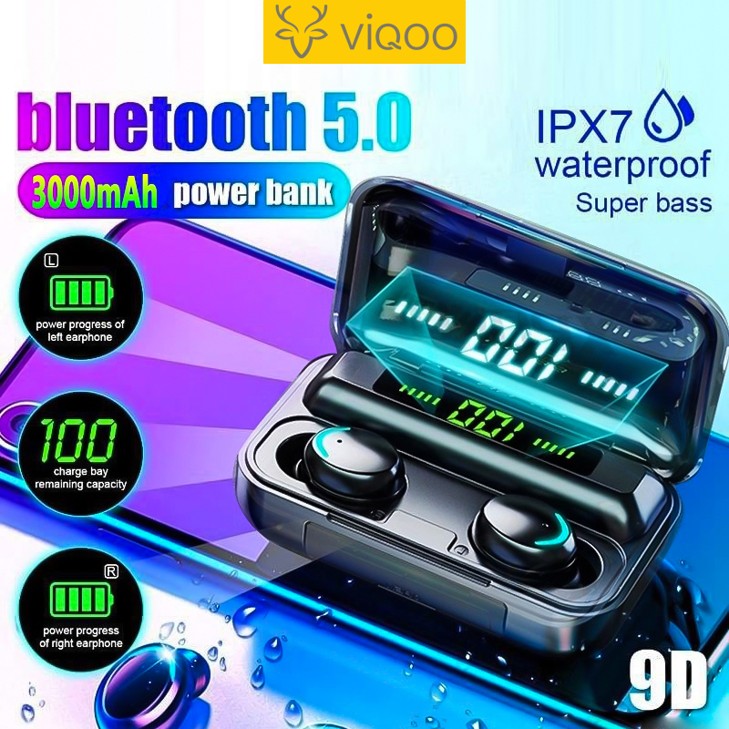 【Upgrade Version】Viqoo F9 TWS Gaming Wireless Bluetooth IPX7 Waterproof Headset In Ear low-latency  Earphone  Mikrofon  Stereo Calling With 3500mAh Powerbank