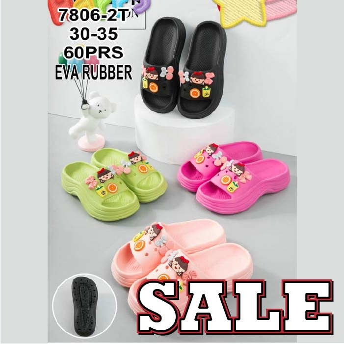 Sandal Fuji Anak Perempuan EVA Rubber Wedges Jibbitz Tom Jerry / Winnie The Pooh / Chibi Boba Korean Import Size 30-35 Winola Collection WNL 7806