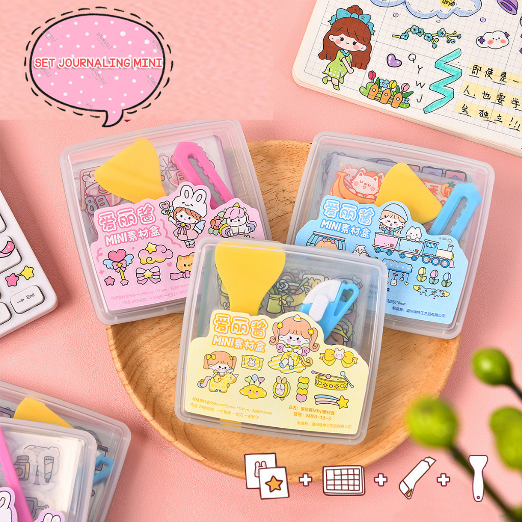 1 SET ALAT JOURNALING MOTIF KARTUN MOMO FREE BOX STICKER CUTTER CUTTING PAD SHOVEL (PERATA STIKER) @banyak