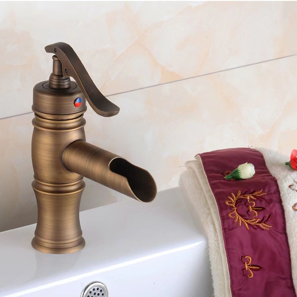 Kran Wastafel Panas Dingin  GOLD matte 84G-Keran air washtafel antik cuci tangan mixer retro model jadul eropa european antique unik uniq teko brass basin faucet