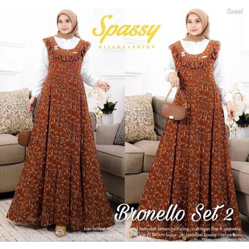 [COD] Bronello set 2 | gamis ceruty kombinasi burkat Malika GAMIS BEST SELLER